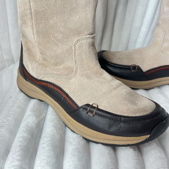 Lands End Calf High Suede Leather Rubber Sole Tan Winter Boots Size 6 - Picture 2 of 15